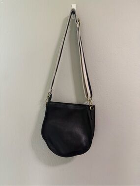 HOBO Black Leather Crescent Crossbody Bag Adjustable Web Strap